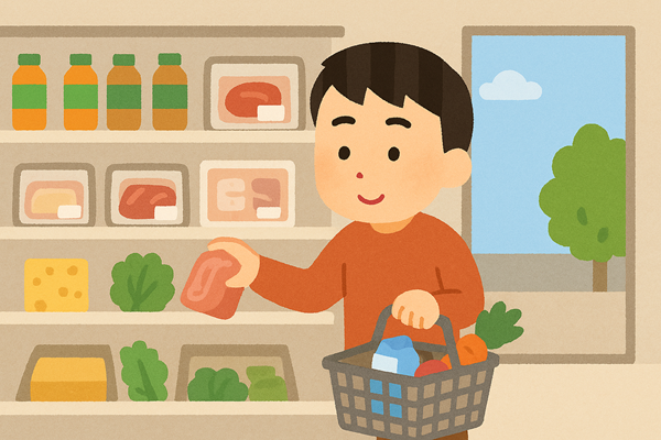 スーパーで買い物をする男性